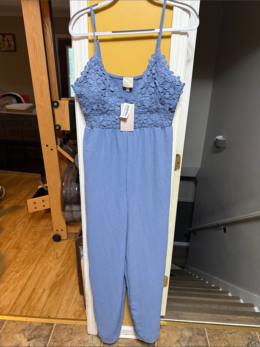 Rebel Heart XL Blue Lace Bodice Wide Leg Jumpsuit Adjustable Straps NWT
